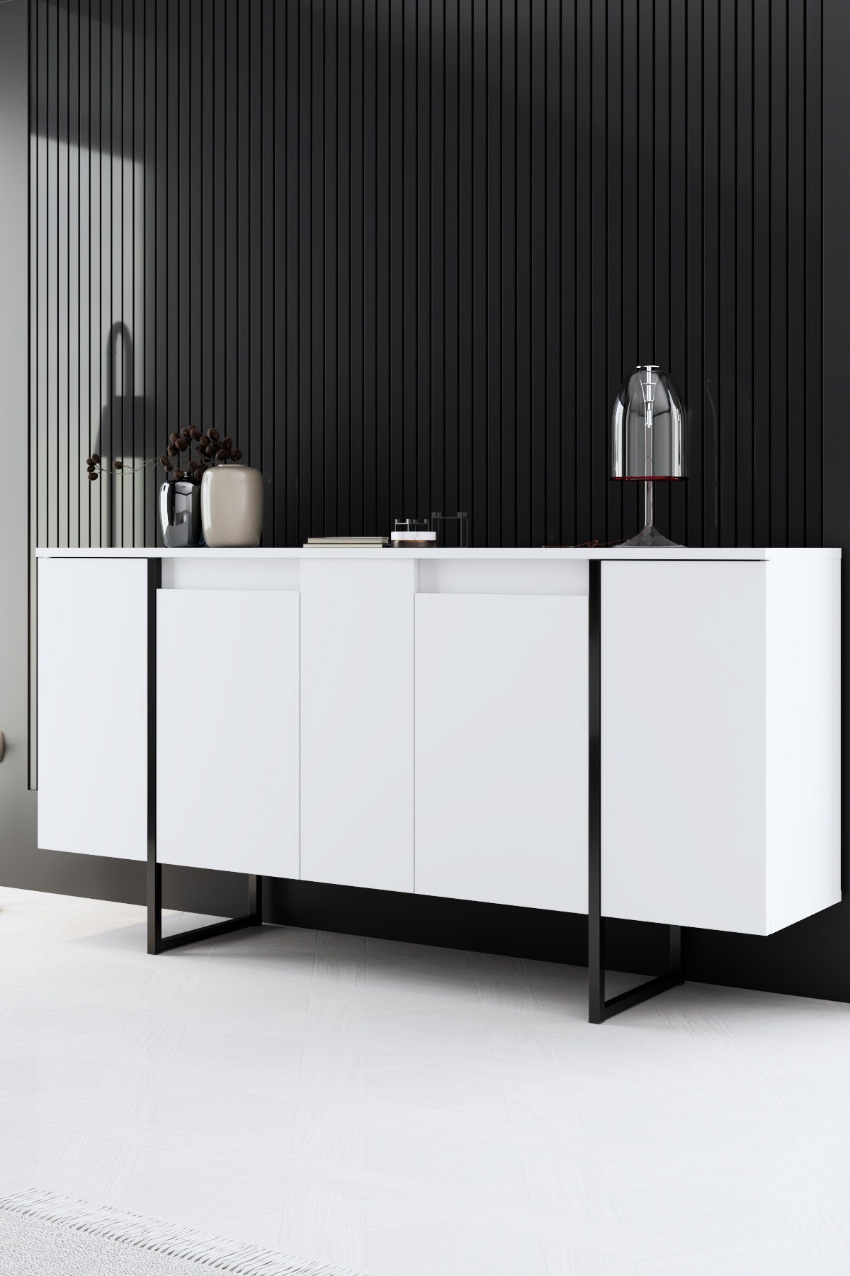 Meubelsets - Meubelset Wit Luxe - Salontafel + TV Meubel + Dressoir - Zwart Frame - Dimehouse