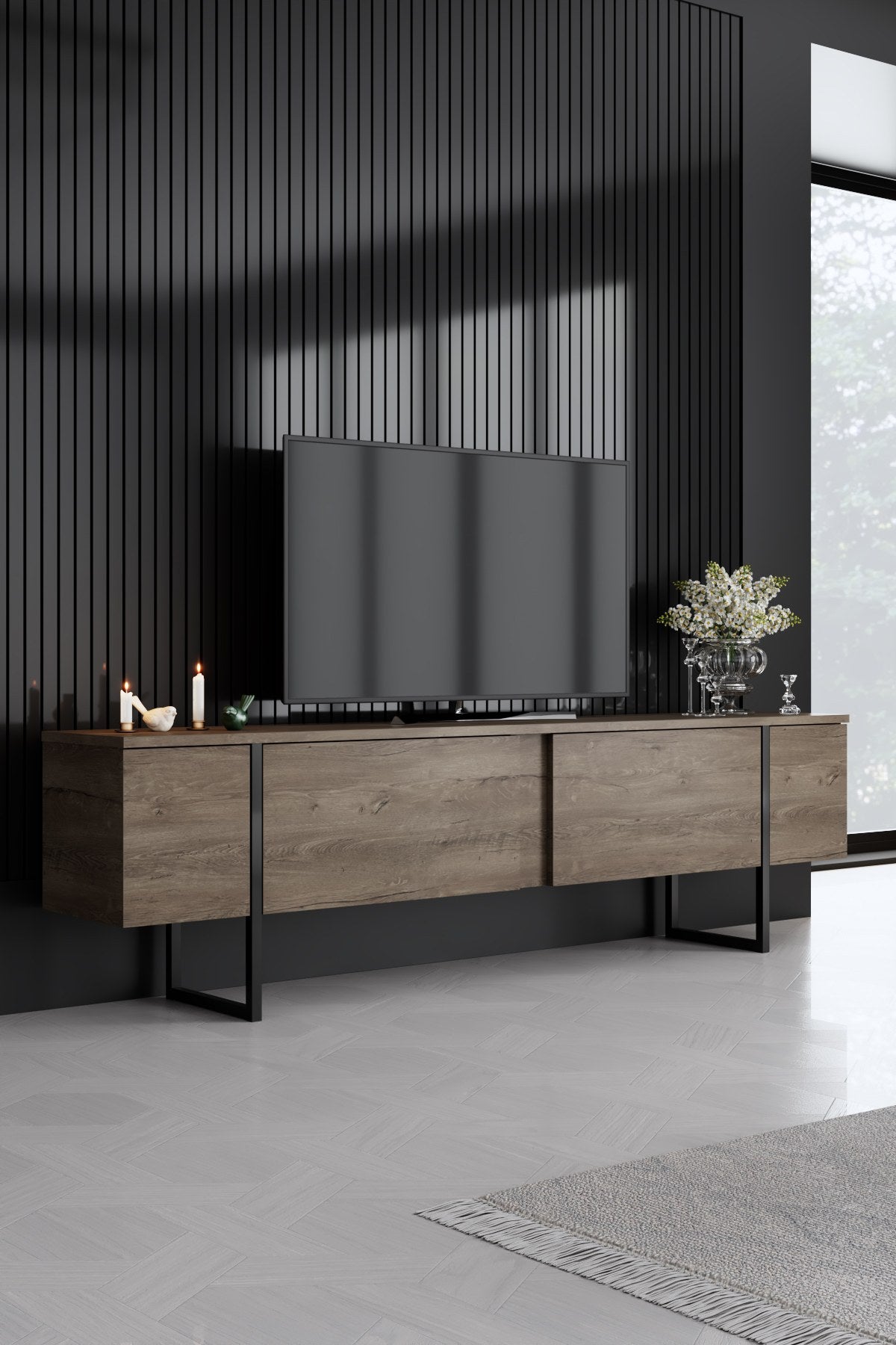 Furniture set Walnut Luxe - Coffee table + TV cabinet + sideboard - Black frame