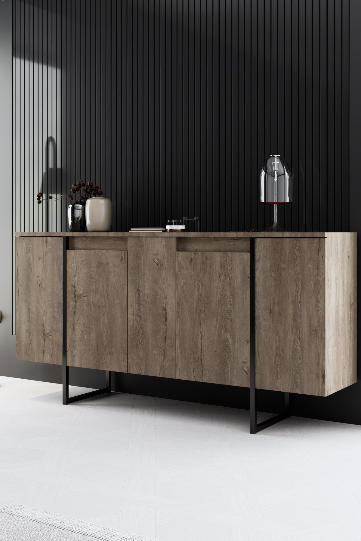 Furniture set Walnut Luxe - Coffee table + TV cabinet + sideboard - Black frame