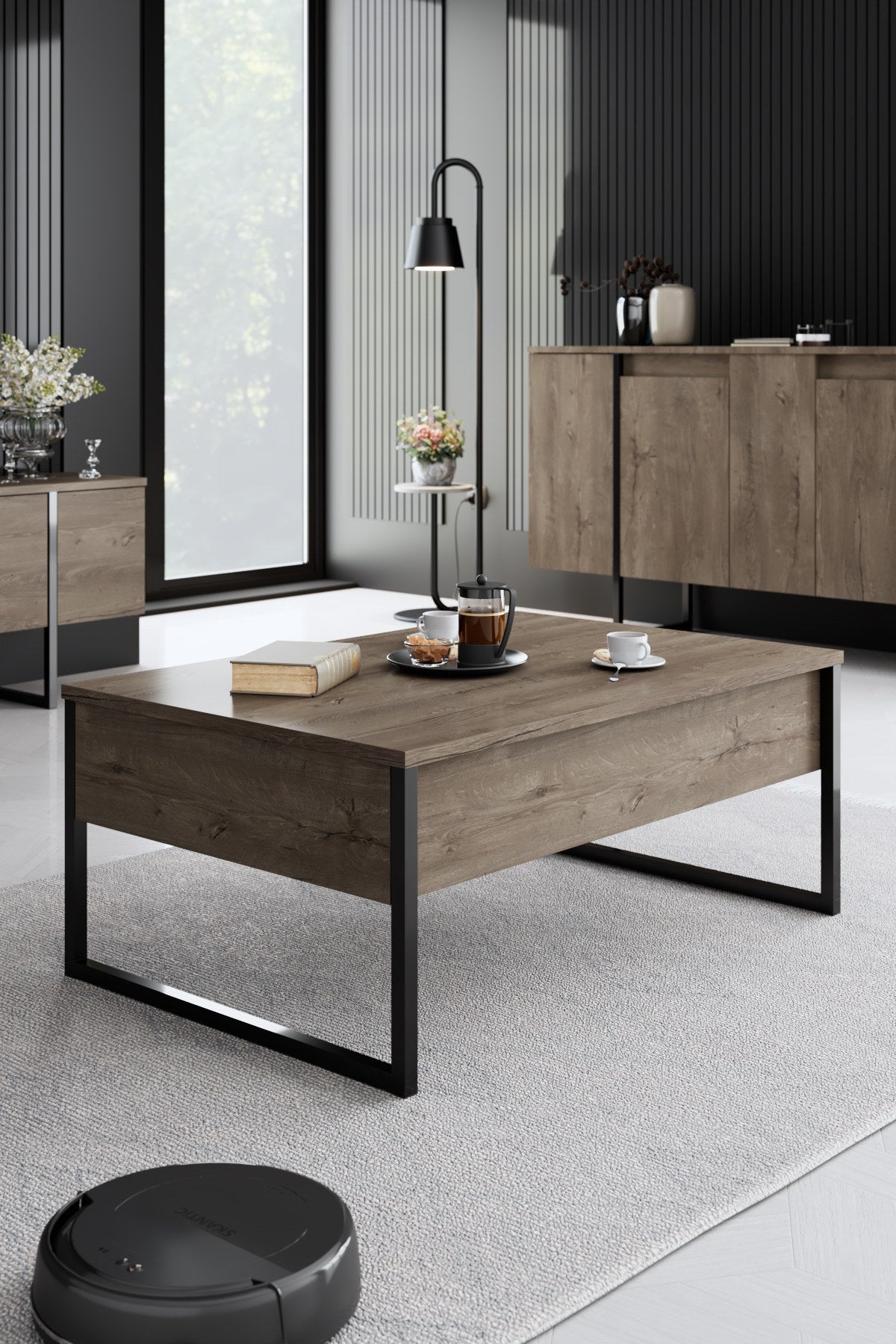 Furniture set Walnut Luxe - Coffee table + TV cabinet + sideboard - Black frame