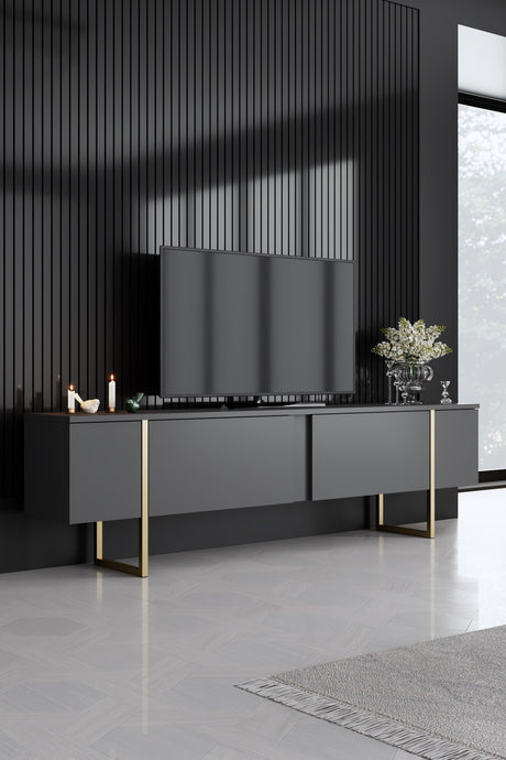 Furniture Set Anthracite Luxe - Coffee Table + TV Cabinet + Dresser - Gold Frame