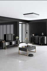 Meubelsets - Meubelset Antraciet Luxe - Salontafel + TV Meubel + Dressoir - Gouden Frame - Dimehouse