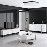 Furniture Set White Luxury - Coffee Table + TV Cabinet + Dresser - Gold Frame