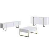 Furniture Set White Luxury - Coffee Table + TV Cabinet + Dresser - Gold Frame