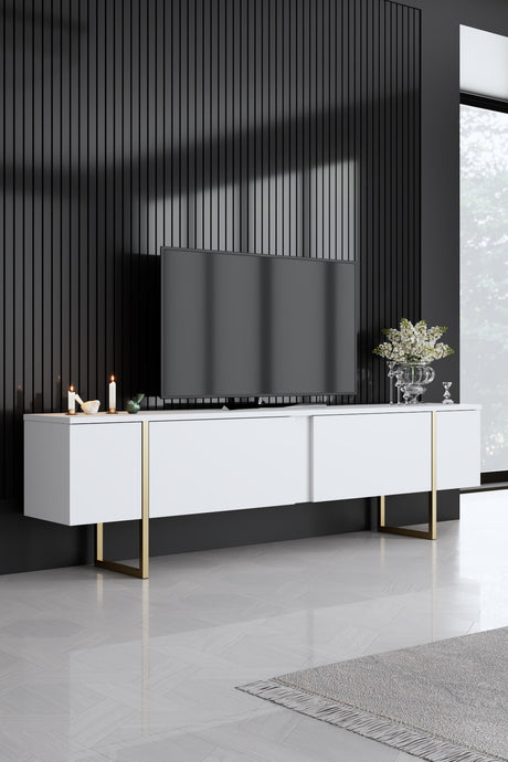 Furniture Set White Luxury - Coffee Table + TV Cabinet + Dresser - Gold Frame