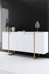 Furniture Set White Luxury - Coffee Table + TV Cabinet + Dresser - Gold Frame