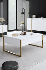 Furniture Set White Luxury - Coffee Table + TV Cabinet + Dresser - Gold Frame
