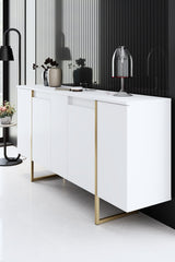 Furniture Set White Luxury - Coffee Table + TV Cabinet + Dresser - Gold Frame