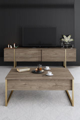 Furniture set Walnut Luxe - Coffee table + TV cabinet + sideboard - Gold frame