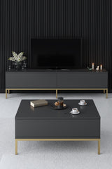 TV Meubels - TV Meubel Lord Antraciet Goud Melamine 180x47x30 cm - Dimehouse