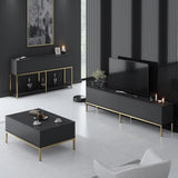 Meubelsets - Meubelset Antraciet Lord - Salontafel + TV Meubel + Dressoir - Gouden Frame - Dimehouse