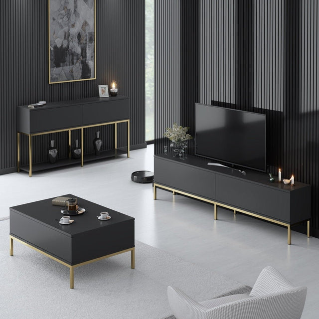 Meubelsets - Meubelset Antraciet Lord - Salontafel + TV Meubel + Dressoir - Gouden Frame - Dimehouse