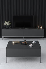 TV Meubels - TV Meubel Lord Antraciet Zilver Melamine 180x47x30 cm - Dimehouse