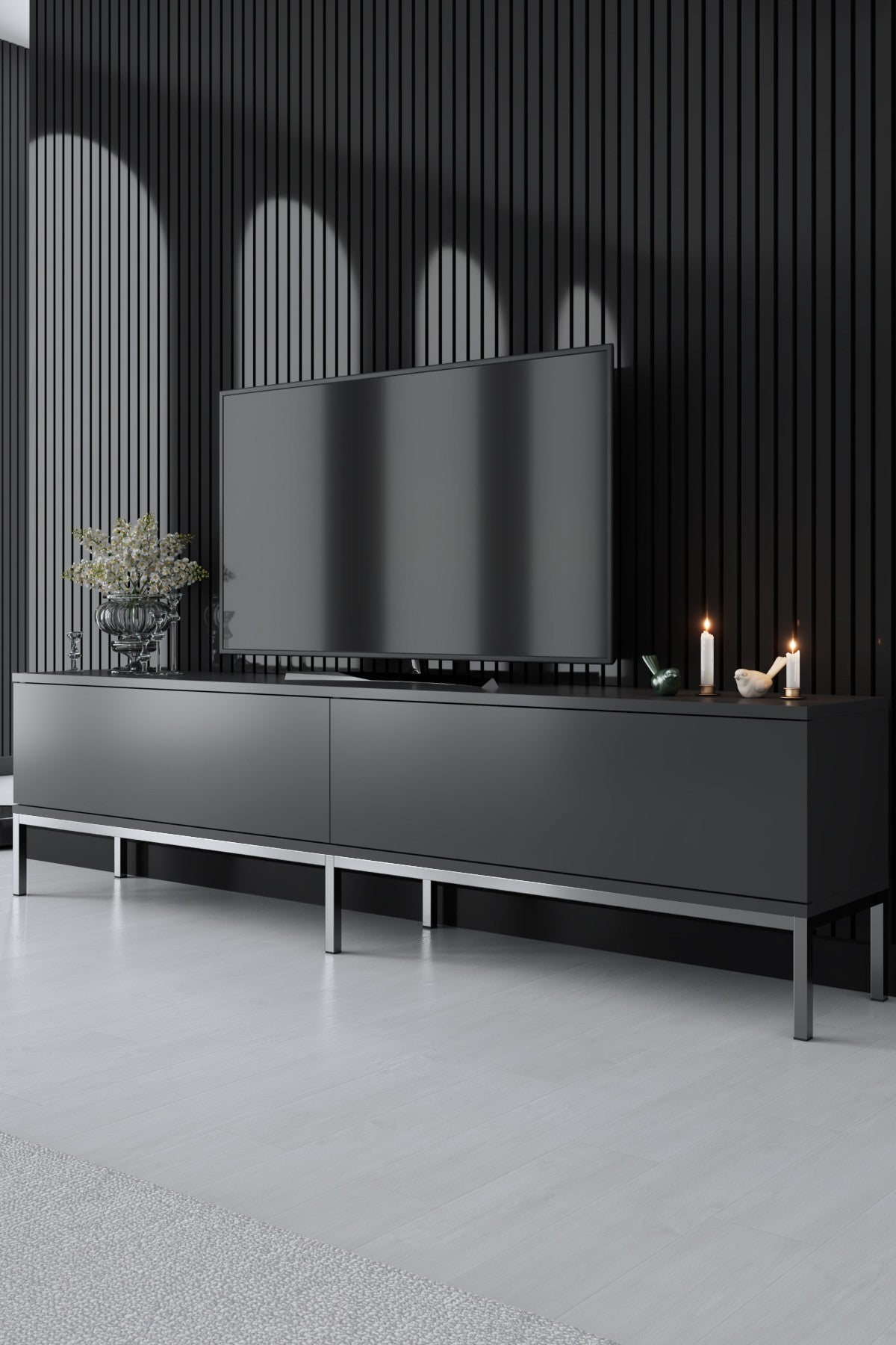 Furniture Set Anthracite Lord - Coffee Table + TV Cabinet + Dresser - Silver Frame