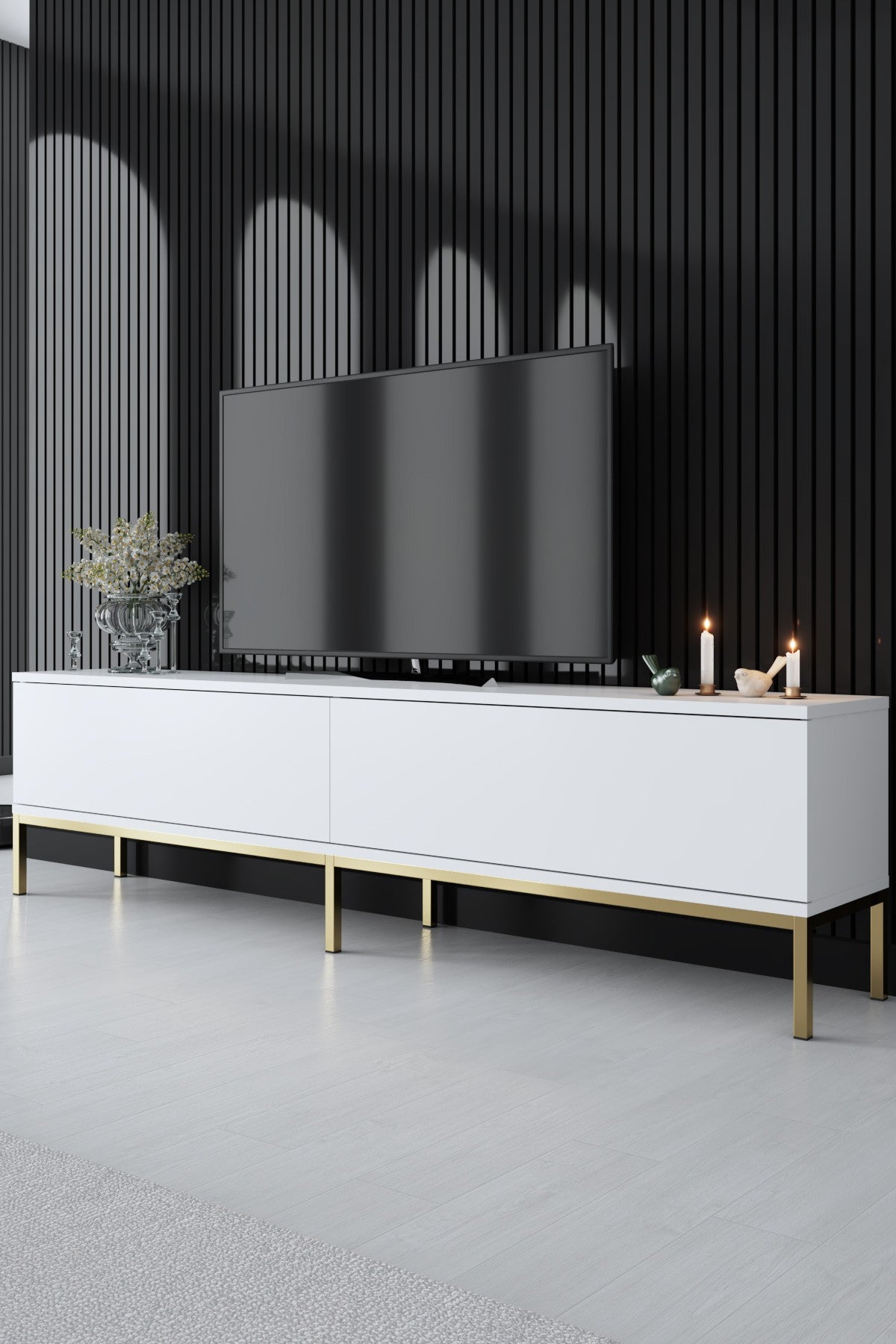 Furniture Set White Lord - Coffee Table + TV Cabinet + Sideboard - Gold Frame