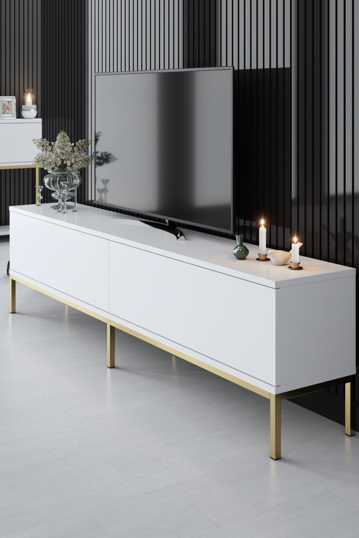 Furniture Set White Lord - Coffee Table + TV Cabinet + Sideboard - Gold Frame