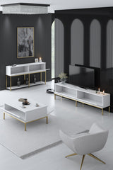 Furniture Set White Lord - Coffee Table + TV Cabinet + Sideboard - Gold Frame