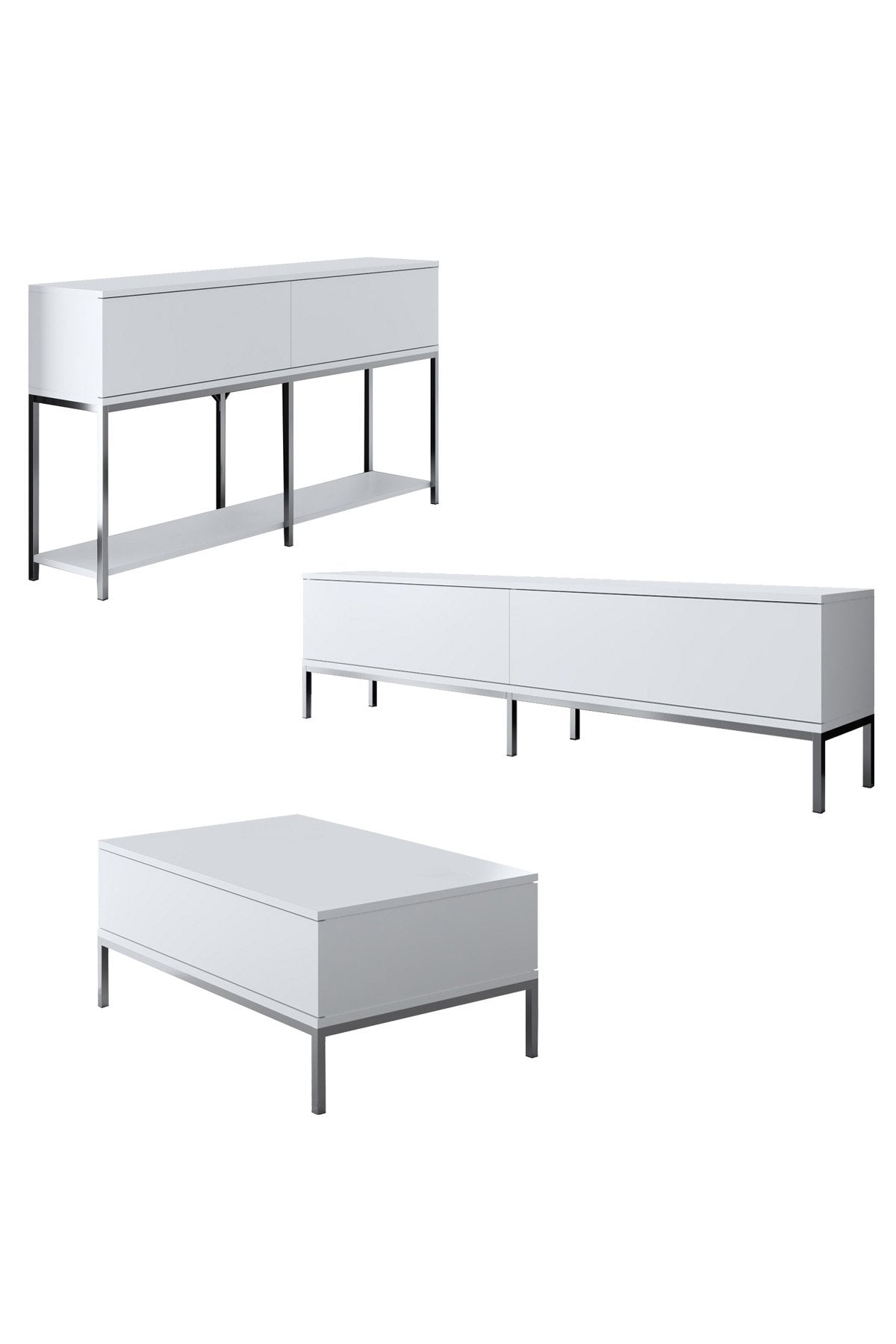 White Lord Furniture Set - Coffee Table + TV Furniture + Sideboard - Silver Frame 