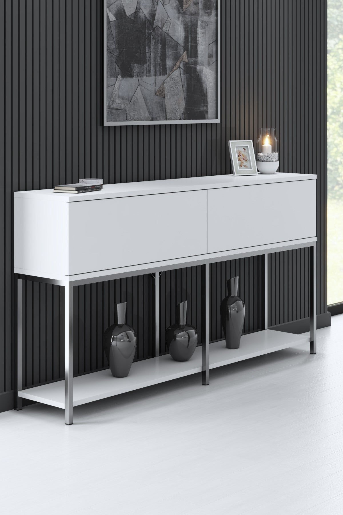White Lord Furniture Set - Coffee Table + TV Furniture + Sideboard - Silver Frame 
