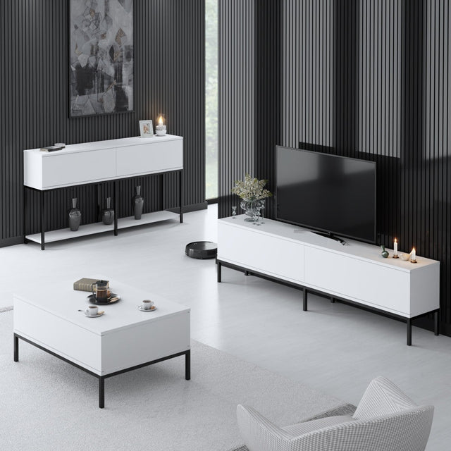 Meubelsets - Meubelset Wit Lord - Salontafel + TV Meubel + Dressoir - Zwart Frame - Dimehouse