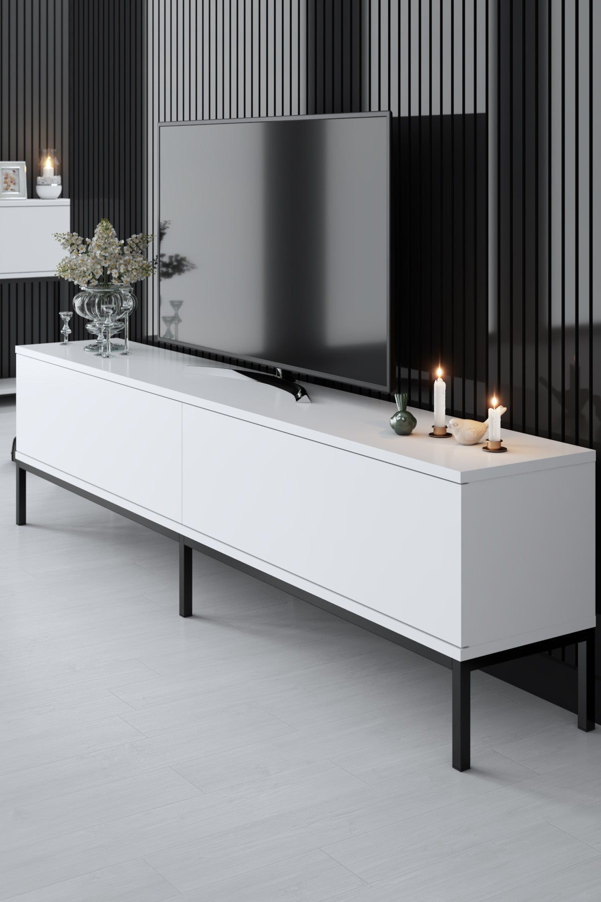 Meubelsets - Meubelset Wit Lord - Salontafel + TV Meubel + Dressoir - Zwart Frame - Dimehouse