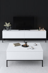 Meubelsets - Meubelset Wit Lord - Salontafel + TV Meubel + Dressoir - Zwart Frame - Dimehouse