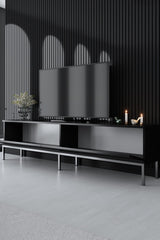 TV Meubels - TV Meubel Lord Zwart Zilver Melamine 180x47x30 cm - Dimehouse