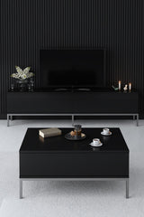 TV Meubels - TV Meubel Lord Zwart Zilver Melamine 180x47x30 cm - Dimehouse