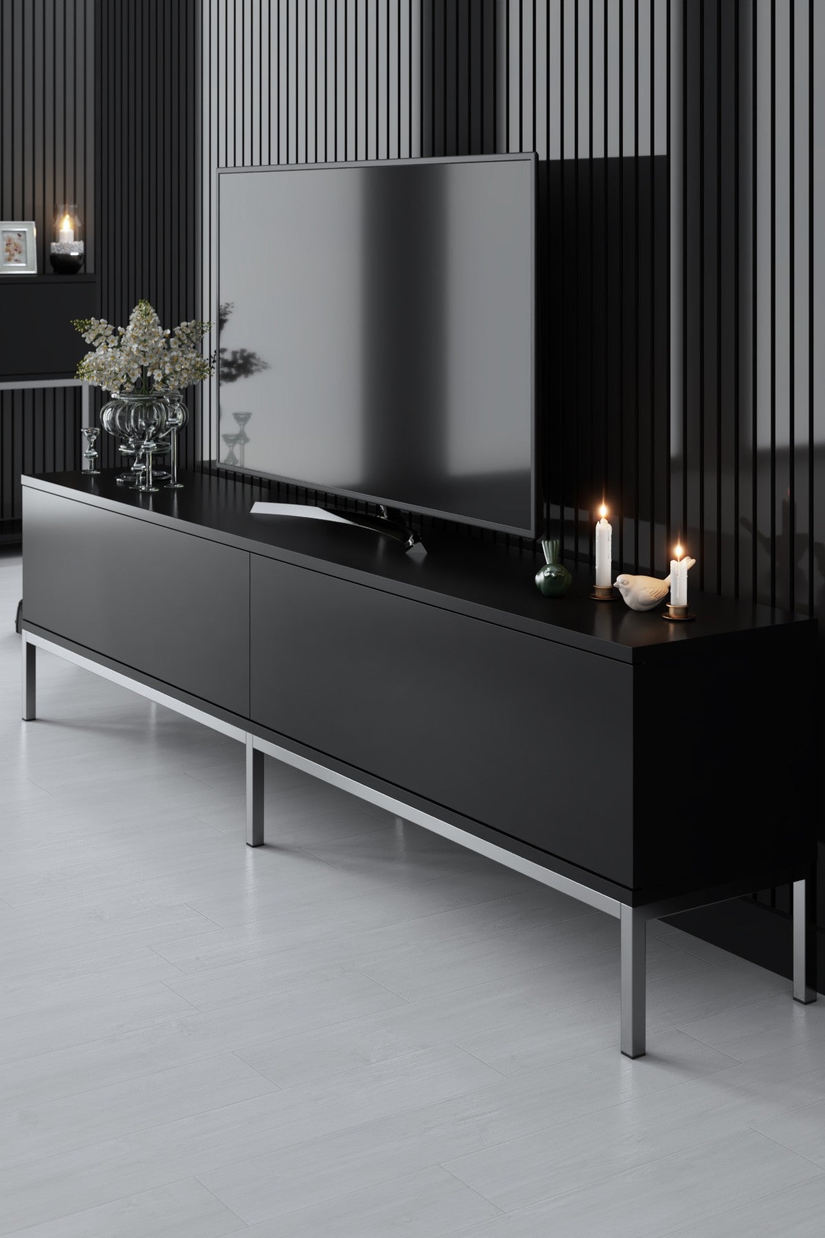 Furniture Set Black Lord - Coffee Table + TV Cabinet + Sideboard - Silver Frame