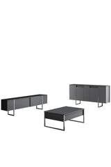 Furniture Set Anthracite Luxe - Coffee Table + TV Cabinet + Dresser - Silver Frame