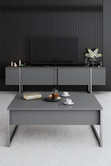 Furniture Set Anthracite Luxe - Coffee Table + TV Cabinet + Dresser - Silver Frame