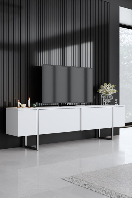 Furniture Set White Luxury - Coffee Table + TV Cabinet + Dresser Luxury - Silver Frame