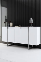 Furniture Set White Luxury - Coffee Table + TV Cabinet + Dresser Luxury - Silver Frame