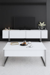 Furniture Set White Luxury - Coffee Table + TV Cabinet + Dresser Luxury - Silver Frame