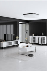 Furniture Set White Luxury - Coffee Table + TV Cabinet + Dresser Luxury - Silver Frame