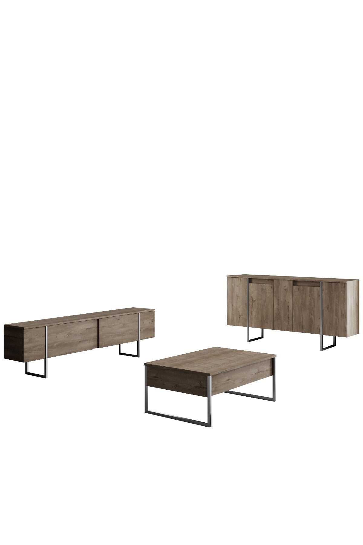 Furniture Set Walnut Luxe - Coffee table + TV cabinet + sideboard - Silver frame