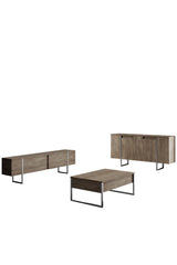 Furniture Set Walnut Luxe - Coffee table + TV cabinet + sideboard - Silver frame