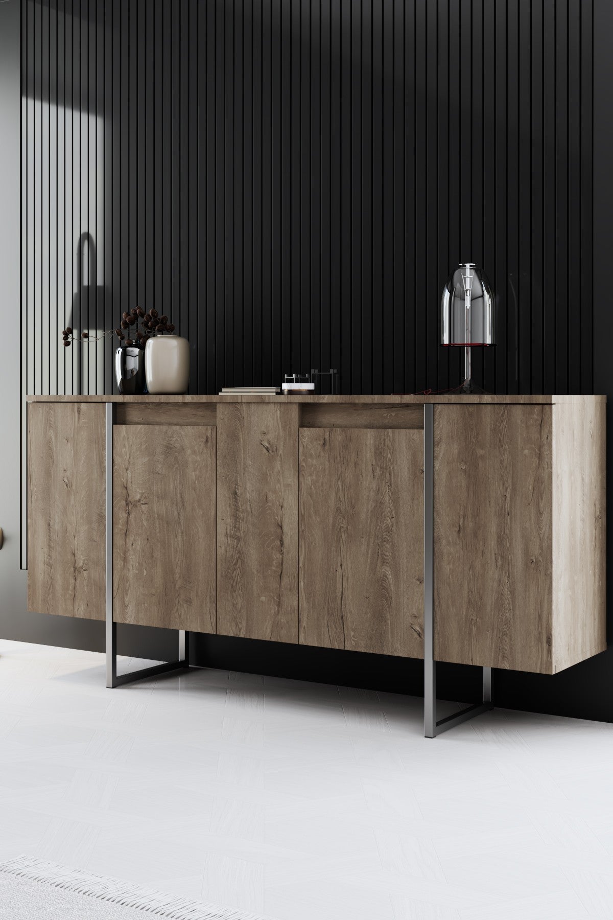 Furniture Set Walnut Luxe - Coffee table + TV cabinet + sideboard - Silver frame
