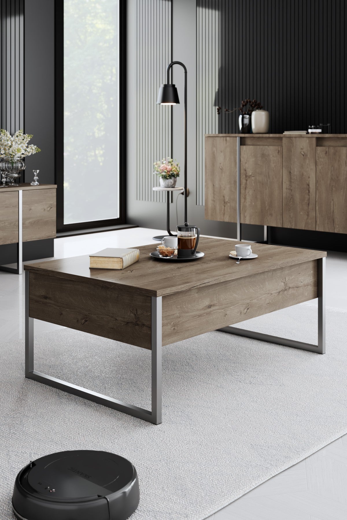 Furniture Set Walnut Luxe - Coffee table + TV cabinet + sideboard - Silver frame