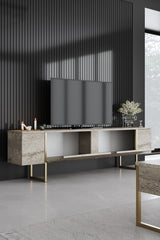 TV Meubels - TV Meubel Travertin Luxe 180x50x30 - Gouden Frame - Dimehouse