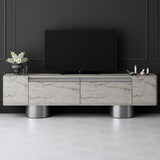TV Meubels - TV Meubel Travertin Bohem 180x50x30 - Zilver Frame - Dimehouse