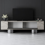 TV Meubels - TV Meubel Travertin Bohem 180x50x30 - Zilver Frame - Dimehouse