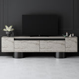 TV Meubels - TV Meubel Travertin Bohem 180x50x30 - Zwart Frame - Dimehouse