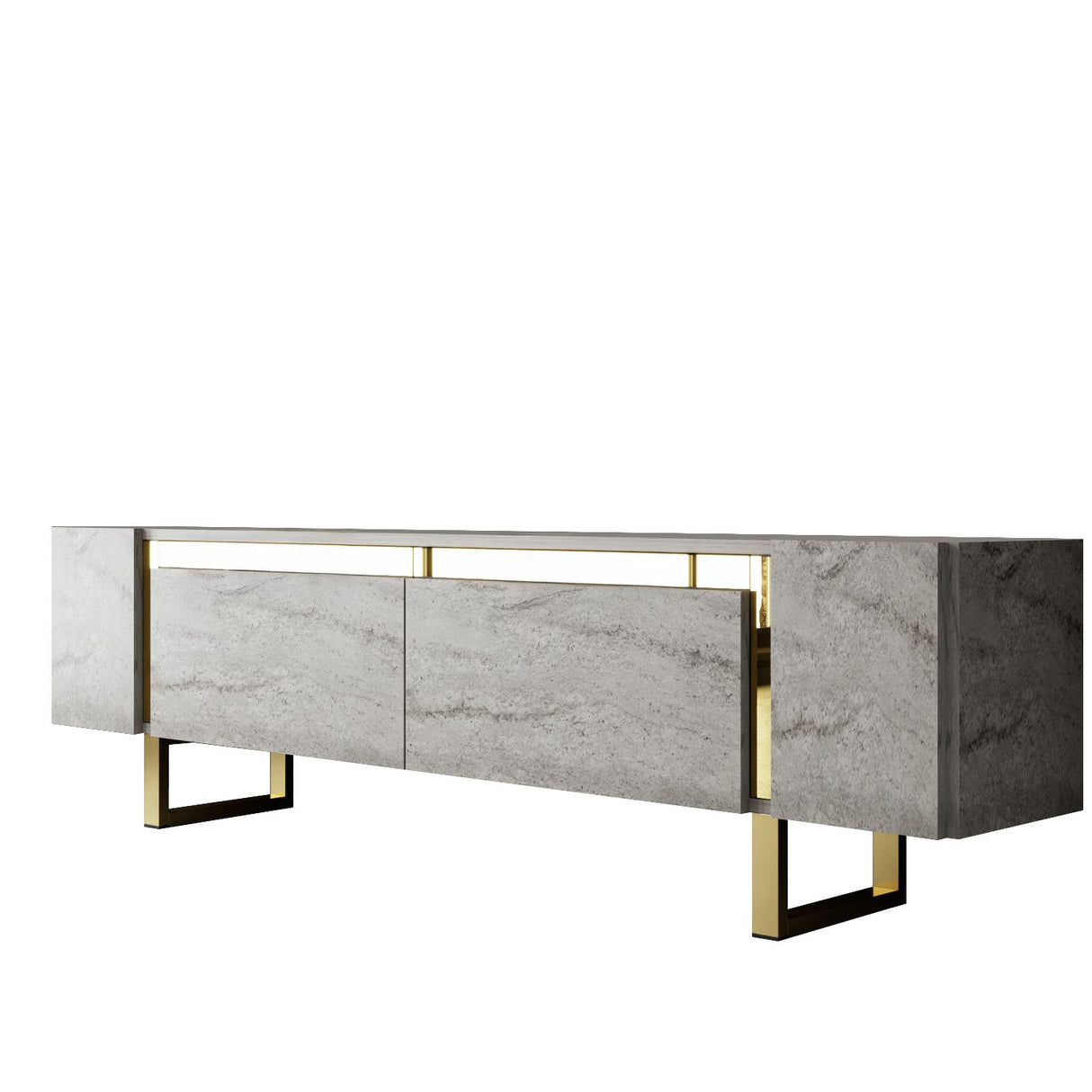 TV Meubels - TV Meubel Travertin Yildiz 180x50x30 - Gouden Frame - Dimehouse