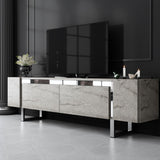 TV Meubels - TV Meubel Travertin Yildiz 180x50x30 - Zilver Frame - Dimehouse