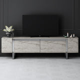 TV Meubels - TV Meubel Travertin Yildiz 180x50x30 - Zilver Frame - Dimehouse