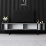TV Meubels - TV Meubel Antraciet Chrome Line 180x48x30 - Zwart Frame - Dimehouse