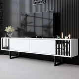 TV Meubels - TV Meubel Wit Chrome Line 180x48x30 - Zwart Frame - Dimehouse