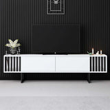 TV Meubels - TV Meubel Wit Chrome Line 180x48x30 - Zwart Frame - Dimehouse