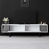 TV Meubels - TV Meubel Wit Chrome Line 180x48x30 - Zwart Frame - Dimehouse